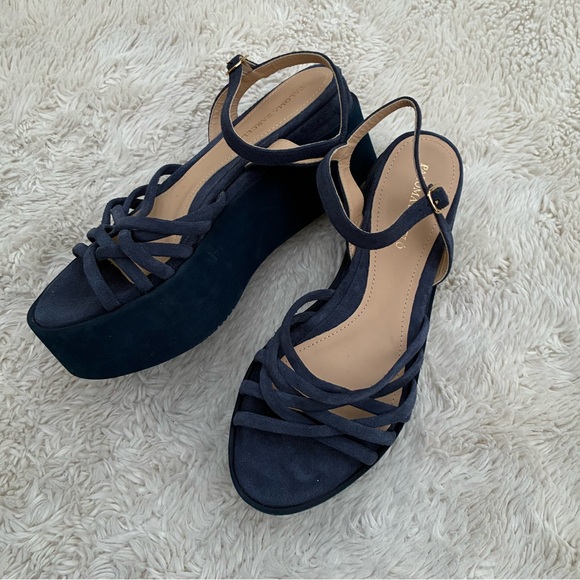 Paloma Barcelo Alya Platform Blue Wedge Sandals Size 10 (40) - Picture 4 of 5